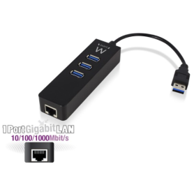 Hub Ewent USB 3.1 Gen1 3 portas + 1 porta Gigabit Lan